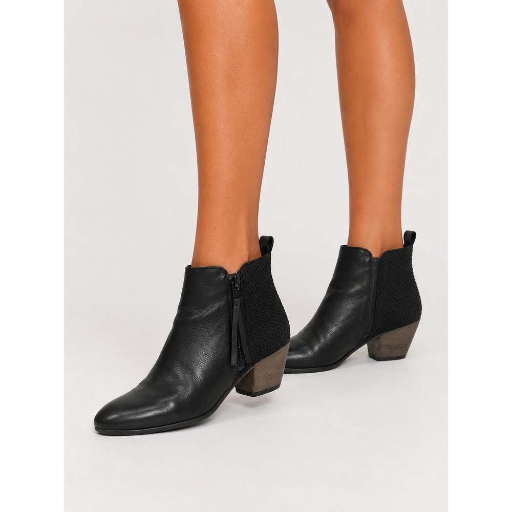 EOS Cisco-W Black Leather Ankle Boots Snakeskin Texture Block Heel 38 8